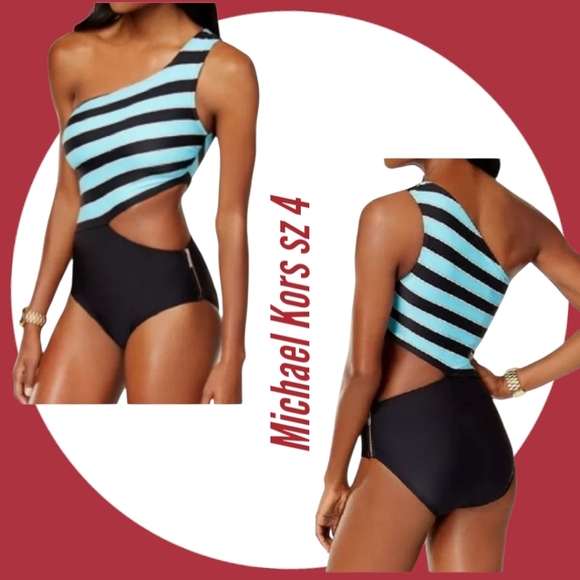MICHAEL Michael Kors One Shoulder Cut Out One ROPE STRIP Piece Swimsuit - Picture 1 of 8